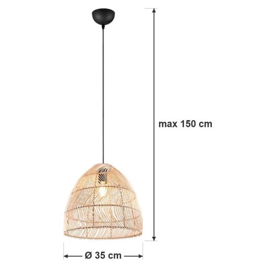 Lampadario a sospensione per soggiorno moderno in rattan intrecciato naturale
