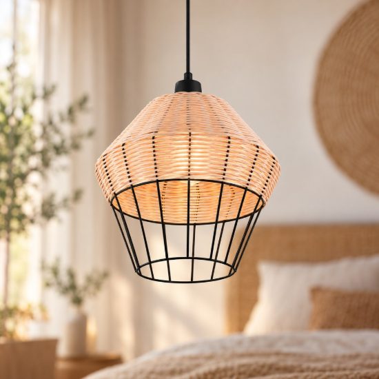 Lampadario a sospensione per sala da pranzo moderno in rattan naturale