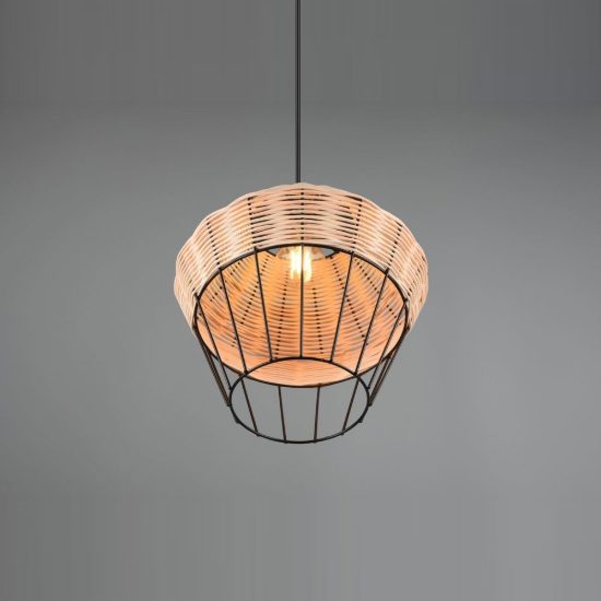 Lampadario a sospensione per sala da pranzo moderno in rattan naturale