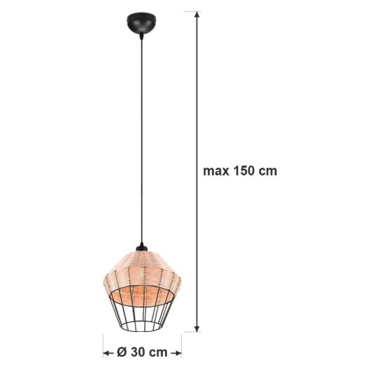 Lampadario a sospensione per sala da pranzo moderno in rattan naturale