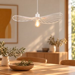 Lampadario a sospensione per sala da pranzo moderno in metallo bianco opaco