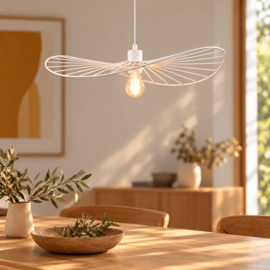Lampadario a sospensione per sala da pranzo moderno in metallo bianco opaco