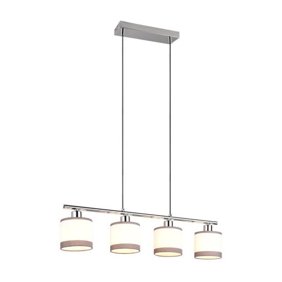 Lampadario 4 luci per sala da pranzo moderno cromo con paralumi in tessuto bianco grigio