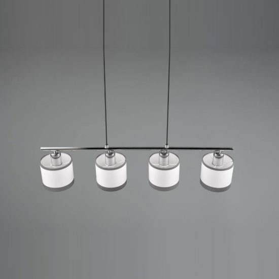 Lampadario 4 luci per sala da pranzo moderno cromo con paralumi in tessuto bianco grigio