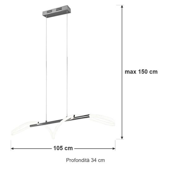 Lampadario a sospensione led 28w 4000k per soggiorno moderno a tubo flessibile cromo