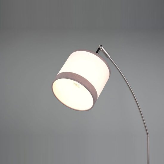 Piantana 3 luci per soggiorno moderna cromo con paralumi in tessuto bianco grigio