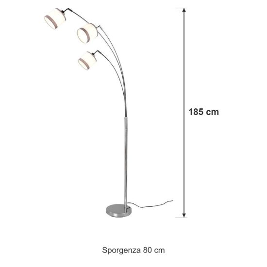 Piantana 3 luci per soggiorno moderna cromo con paralumi in tessuto bianco grigio