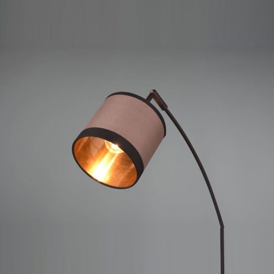 Lampada da terra 3 luci per soggiorno moderna nera con paralumi in tessuto tortora oro