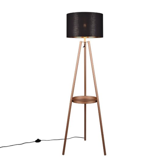 Lampada da terra per soggiorno a treppiede caffe con tavolino paralume nero oro