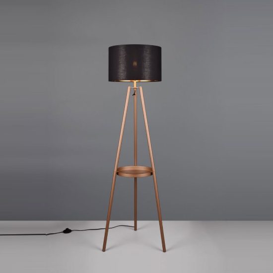 Lampada da terra per soggiorno a treppiede caffe con tavolino paralume nero oro