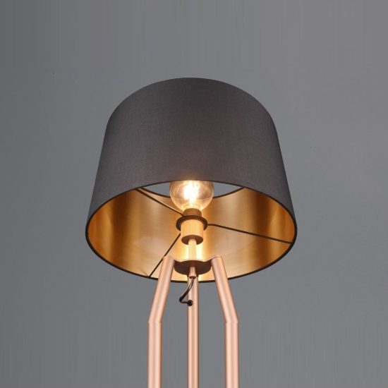 Lampada da terra per soggiorno a treppiede caffe con tavolino paralume nero oro
