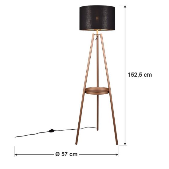 Lampada da terra per soggiorno a treppiede caffe con tavolino paralume nero oro