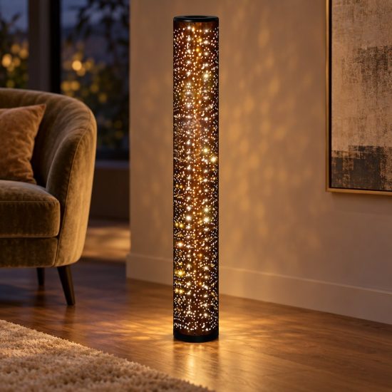Piantana led 8w 3000k per soggiorno moderna in tessuto forato nero oro