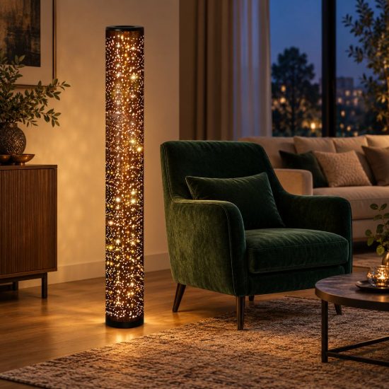 Piantana led 8w 3000k per soggiorno moderna in tessuto forato nero oro
