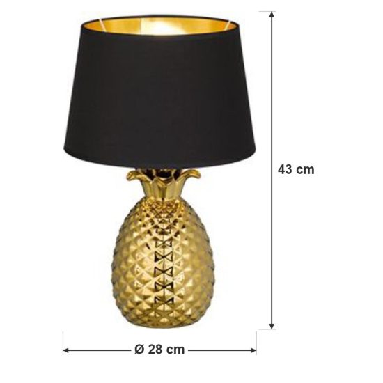 Lampada da tavolo per soggiorno ad ananas in ceramica oro paralume nero