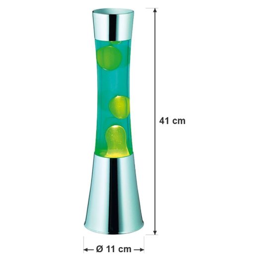 Lampada da tavolo effetto lava gy6,35 per cameretta cromo con cera verde
