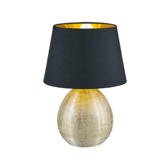 Lampada da tavolo per camera da letto moderna base in ceramica oro paralume nero