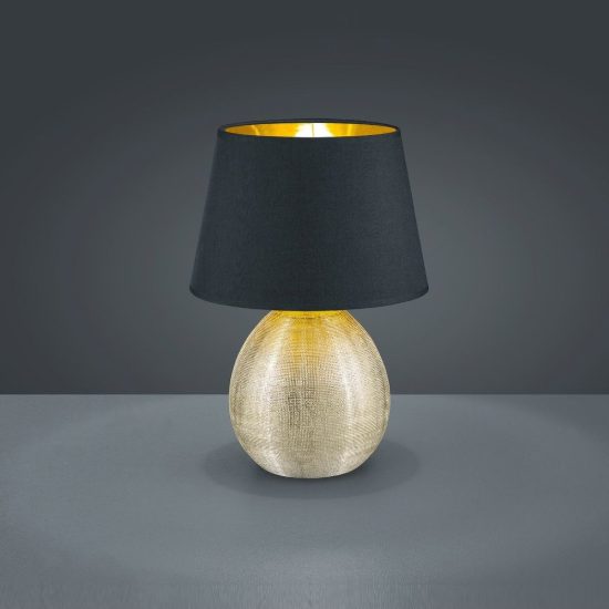 Lampada da tavolo per camera da letto moderna base in ceramica oro paralume nero