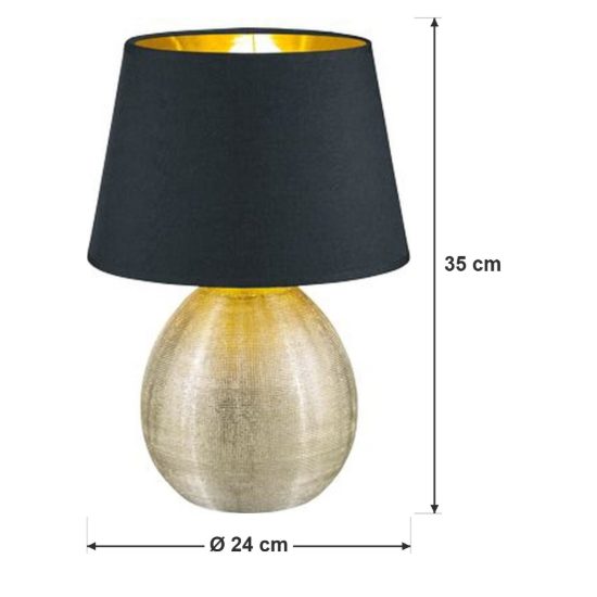 Lampada da tavolo per camera da letto moderna base in ceramica oro paralume nero