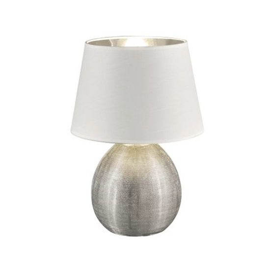 Lampada da tavolo per soggiorno moderna base in ceramica argento paralume bianco