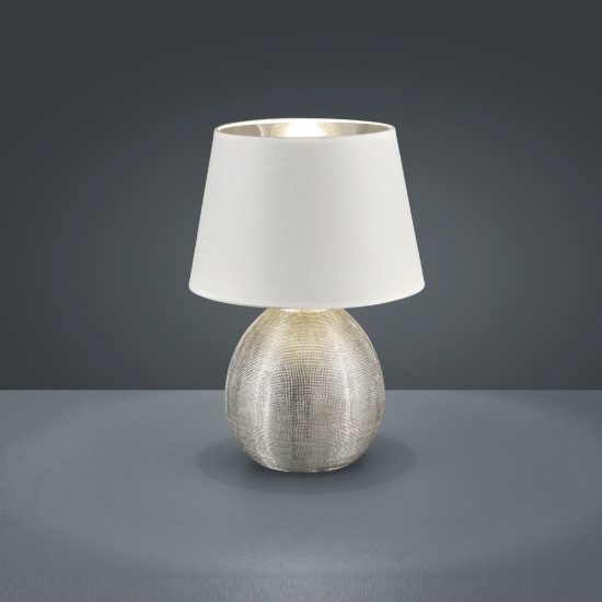 Lampada da tavolo per soggiorno moderna base in ceramica argento paralume bianco