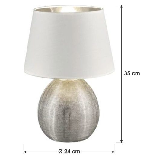 Lampada da tavolo per soggiorno moderna base in ceramica argento paralume bianco