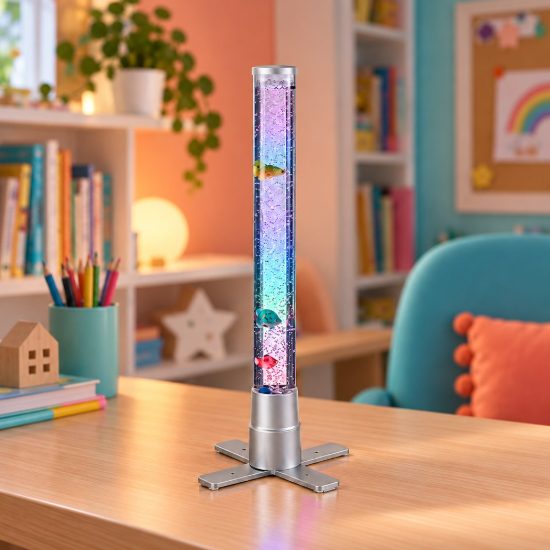 Lampada da tavolo led rgb per cameretta con pesciolini galleggianti titanio