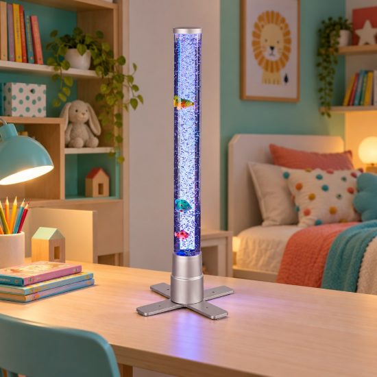 Lampada da tavolo led rgb per cameretta con pesciolini galleggianti titanio
