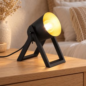 Abat-jour per comodino moderno con piedi in legno diffusore orientabile nero oro