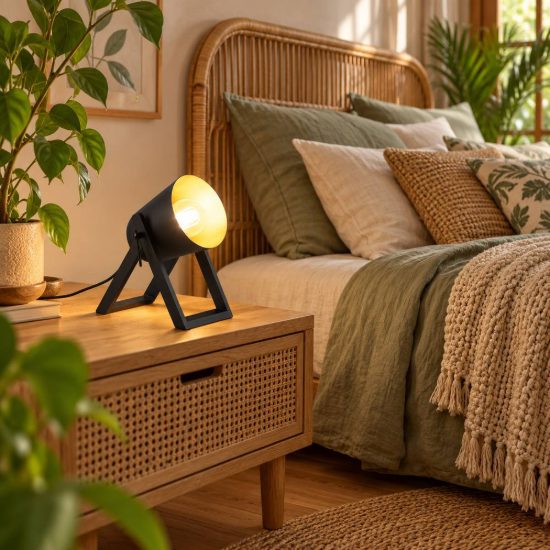 Abat-jour per comodino moderno con piedi in legno diffusore orientabile nero oro