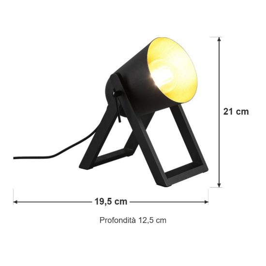 Abat-jour per comodino moderno con piedi in legno diffusore orientabile nero oro