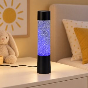 Abat-jour led 0,9w rgb per comodino design a colonna d'acqua con glitter nero