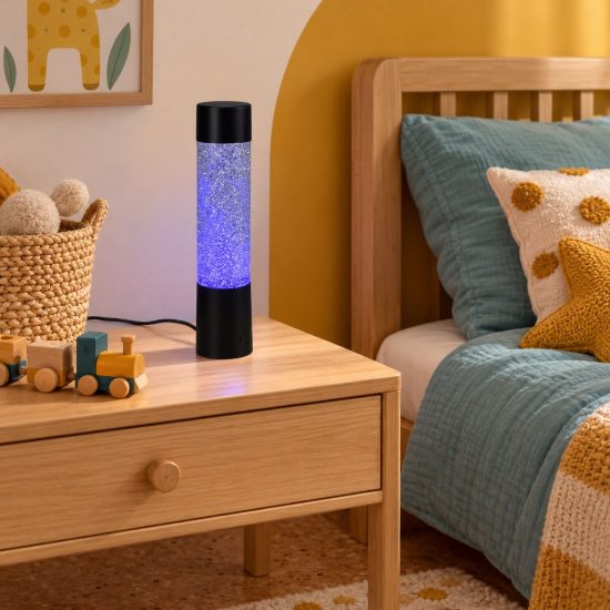 Abat-jour led 0,9w rgb per comodino design a colonna d'acqua con glitter nero
