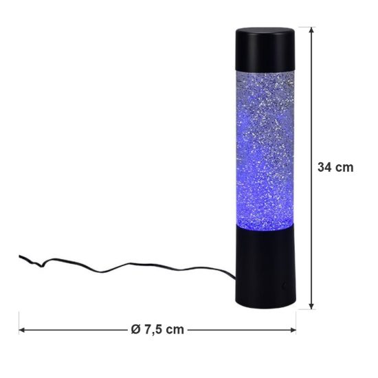 Abat-jour led 0,9w rgb per comodino design a colonna d'acqua con glitter nero