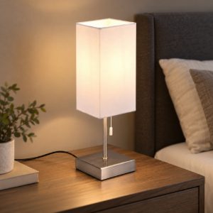 Abat-jour per comodino moderno nichel opaco con paralume bianco prese usb di ricarica