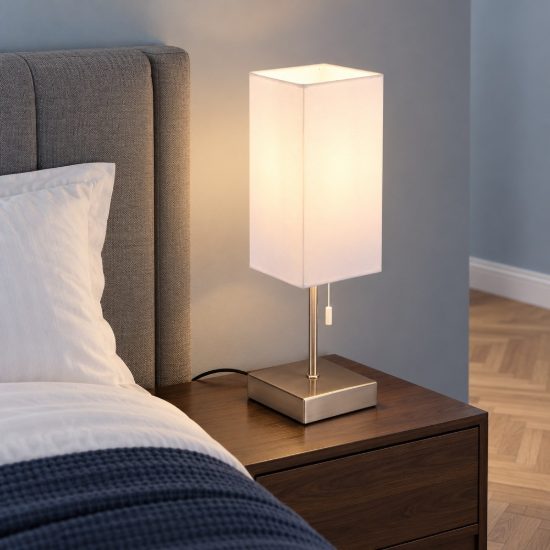 Abat-jour per comodino moderno nichel opaco con paralume bianco prese usb di ricarica