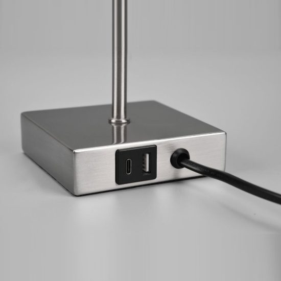 Abat-jour per comodino moderno nichel opaco con paralume bianco prese usb di ricarica