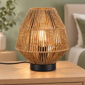 Abat-jour per comodino moderno in carta effetto rattan naturale