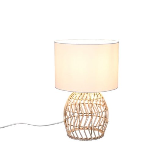 Lampada da tavolo per soggiorno moderna in rattan naturale con paralume bianco