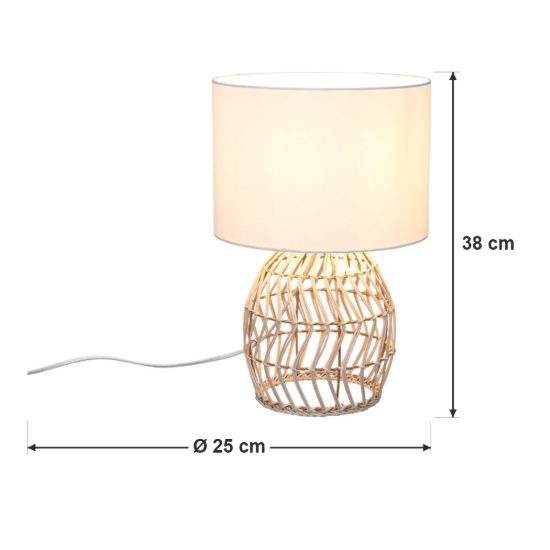 Lampada da tavolo per soggiorno moderna in rattan naturale con paralume bianco