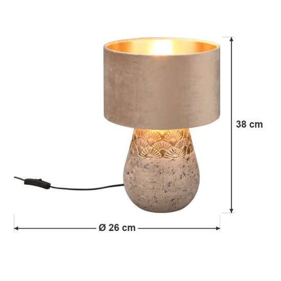Lampada da tavolo per soggiorno in ceramica grigia oro con paralume in velluto beige