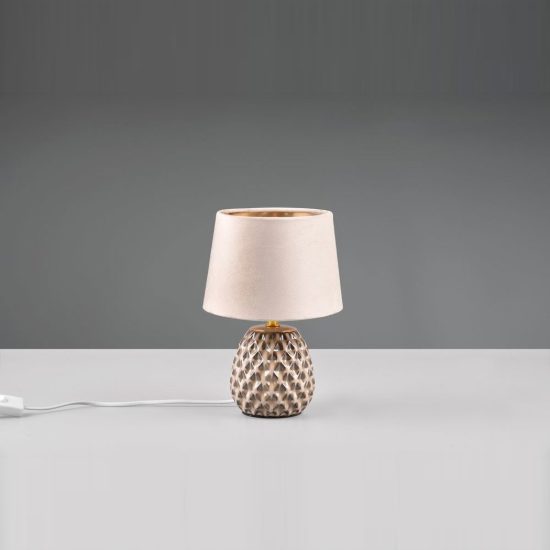 Abat-jour piccolo per comodino moderno in ceramica beige con paralume effetto velluto sabbia