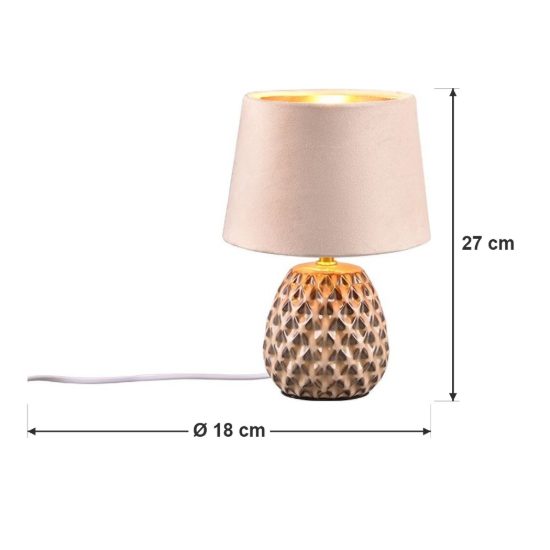 Abat-jour piccolo per comodino moderno in ceramica beige con paralume effetto velluto sabbia