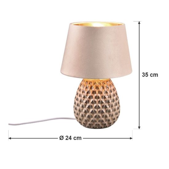 Abat-jour grande per comodino moderno in ceramica beige con paralume effetto velluto sabbia