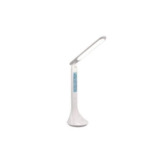Lampada da scrivania ricaricabile led 4w 4000k touch per ufficio con orologio sveglia bianca