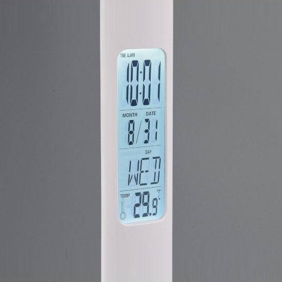 Lampada da scrivania ricaricabile led 4w 4000k touch per ufficio con orologio sveglia bianca