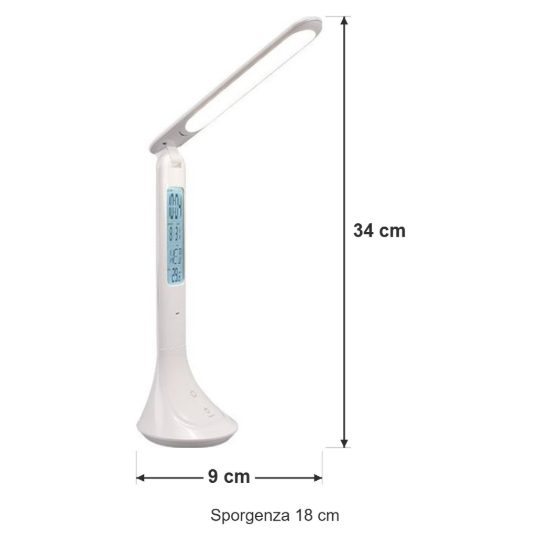 Lampada da scrivania ricaricabile led 4w 4000k touch per ufficio con orologio sveglia bianca