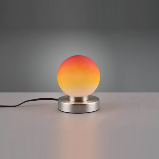 Abat-jour touch per comodino moderno nichel opaco con sfera in vetro arancione