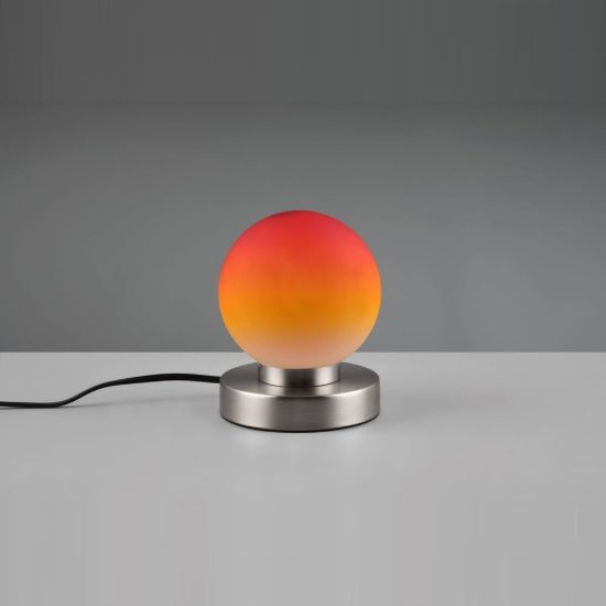 Abat-jour touch per comodino moderno nichel opaco con sfera in vetro arancione