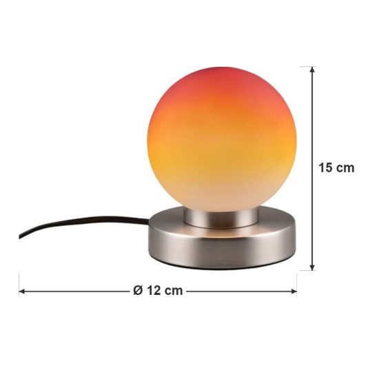 Abat-jour touch per comodino moderno nichel opaco con sfera in vetro arancione